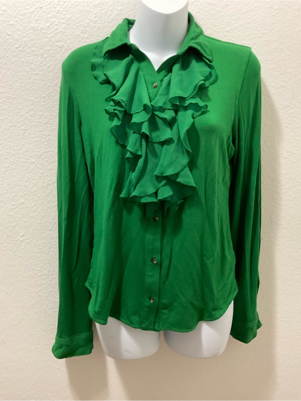 Ralph Lauren women’s y2k Green Ruffle long sleeve Blouse size M